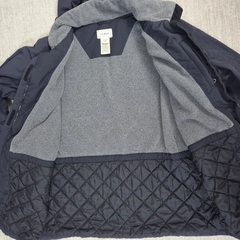 LL Bean Womens 2X Black Quilted Jacket Fleece Lined Hooded Parka 0BDX3